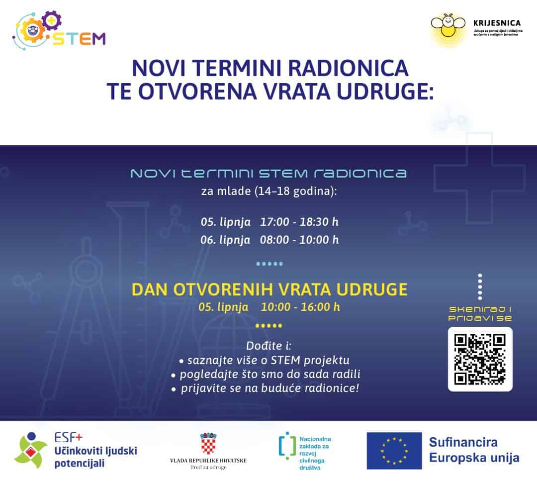 Najava STEM radionica i otvorenih vrata udruge.